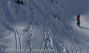 Skiing on Turoa skifield on Mt Ruapehu